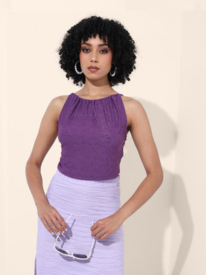 Freehand Casual Self Design Women Purple Top