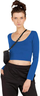 THE BLAZZE Casual Solid Women Dark Blue Top