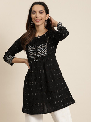 Yash Gallery Casual Printed Women Black Top