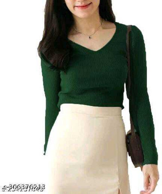 glitsy Casual Solid Women Green Top