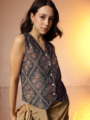 CORSICA Casual Printed Women Blue Top