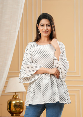 Threadflix Casual Printed Women White Top