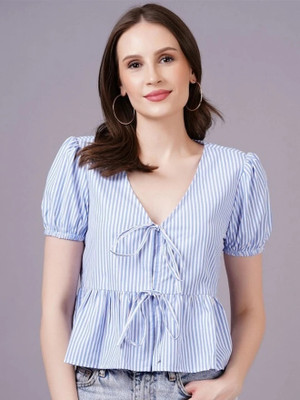 JIPRA Casual Checkered Women Blue Top