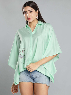 LetsDressUp Casual Printed Women Light Green Top