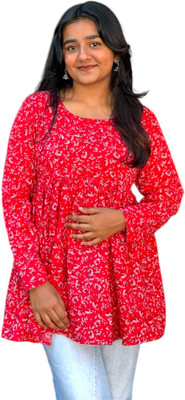 WUZOO Casual Floral Print Women Red Top