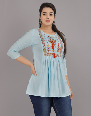 DICHIC Casual Embroidered Women Yellow Top