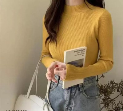 Trend For You Self Design Women High Neck Yellow T-Shirt