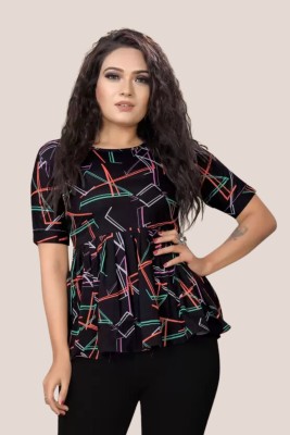 bridezone Casual Half Sleeve Geometric Print Women Black Top