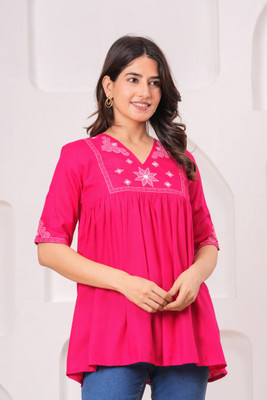 bhagwantjot Party Embroidered Women Pink Top