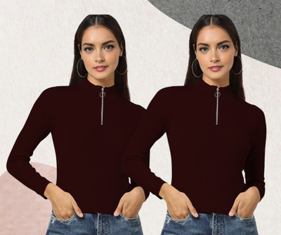 Maheshvi Casual Solid Women Maroon Top