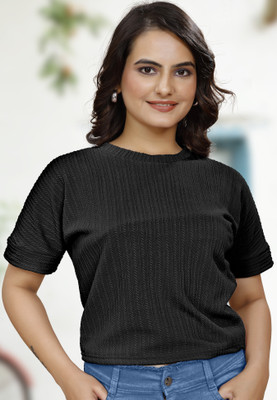 blluedart Casual Solid Women Black Top