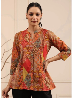 BrownEra Party Printed Women Orange Top