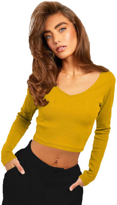 THE BLAZZE Casual Solid Women Yellow Top