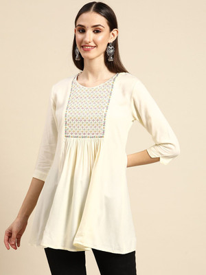 Sangria Formal Embroidered Women Beige Top