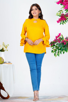 FrionKandy Casual Solid Women Yellow Top