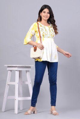 KRAFTTALESINDIA Casual Printed Women Yellow, White Top