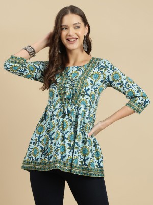 Janakdulari fashion Formal Floral Print Women Blue Top