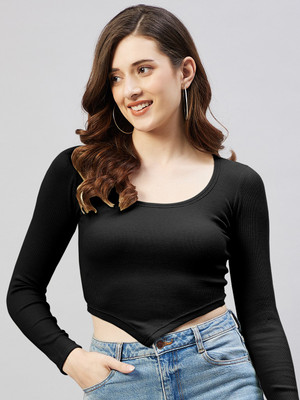 BLINKIN Casual Solid Women Black Top