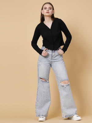 RIGO Casual Solid Women Black Top