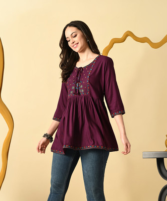 METAFAB Casual Printed Women Maroon Top