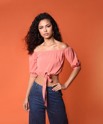 Chimpaaanzee Casual Half Sleeve Solid Women Pink Top