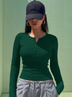 NAVYANKAA Casual Solid Women Dark Green Top
