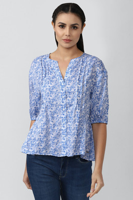 VAN HEUSEN Casual Printed Women Blue Top