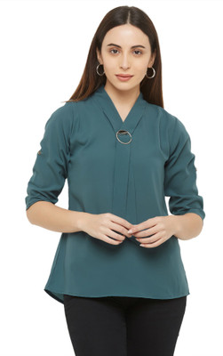 GO.4.IT Casual 3/4 Sleeve Solid Women Blue Top