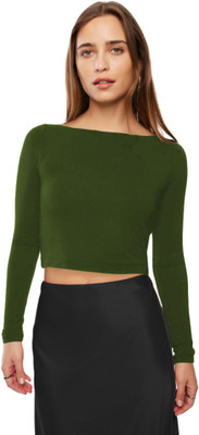 THE BLAZZE Casual Solid Women Dark Green Top