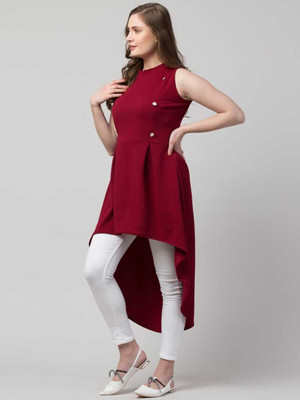 SAKSHI TRADER Women High Low Maroon Knee Length Dress