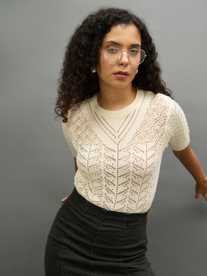 Club York Casual Solid Women White Top