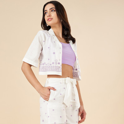 Akkriti by Pantaloons Casual Embroidered Women White Top
