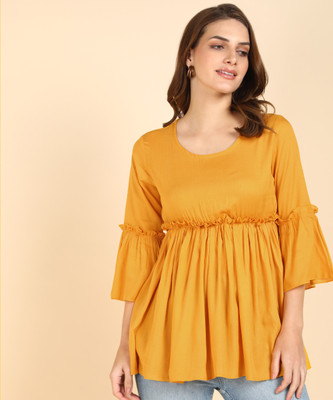 Me Craft Casual Solid Women Yellow Top