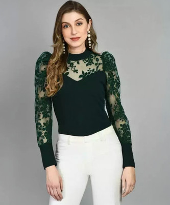 OWN FAHION CLASSIC Party Solid Women Dark Green Top
