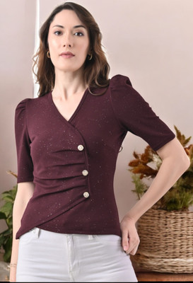 METRONAUT Casual Self Design Women Purple Top