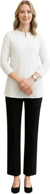 Ml Casual Laser Cut Women White Top