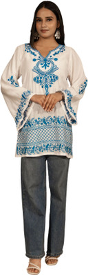 Gailee Casual Embroidered Women White Top