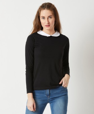Miss Chase Casual Regular Sleeve Color Block Women Black Top