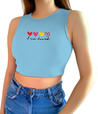 Fashion And Youth Casual Printed Women Light Blue Top