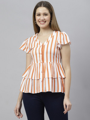 FLAMBOYANT Party Striped Women Orange Top