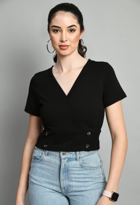 Moshe Casual Solid Women Black Top