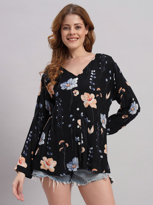 Veldress Casual Floral Print Women Blue Top