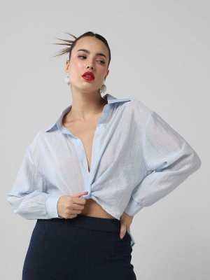 Showoff Casual Solid Women Blue Top