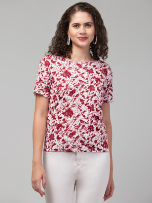 GUDLUCK FASHIONS Casual Printed Women Maroon Top