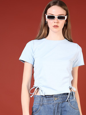 V-MART Casual Solid Women Blue Top