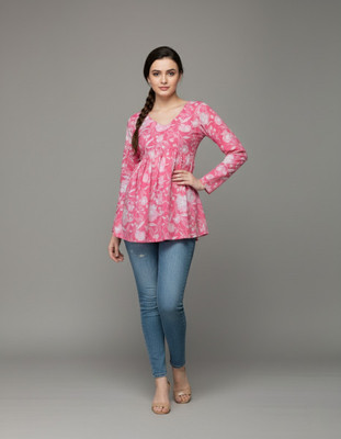 Desi Beats Casual Floral Print, Printed Women Pink Top