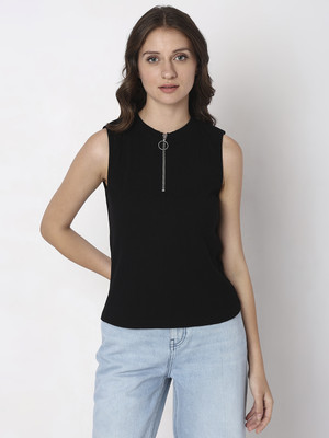 VERO MODA Casual Self Design Women Black Top