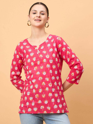 Neesh Casual Printed Women Red, White, Yellow Top