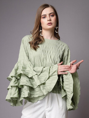Freehand by The Indian Garage Co. Casual Solid Women Green Top