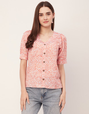 moomaya Casual Printed Women Orange, Pink Top